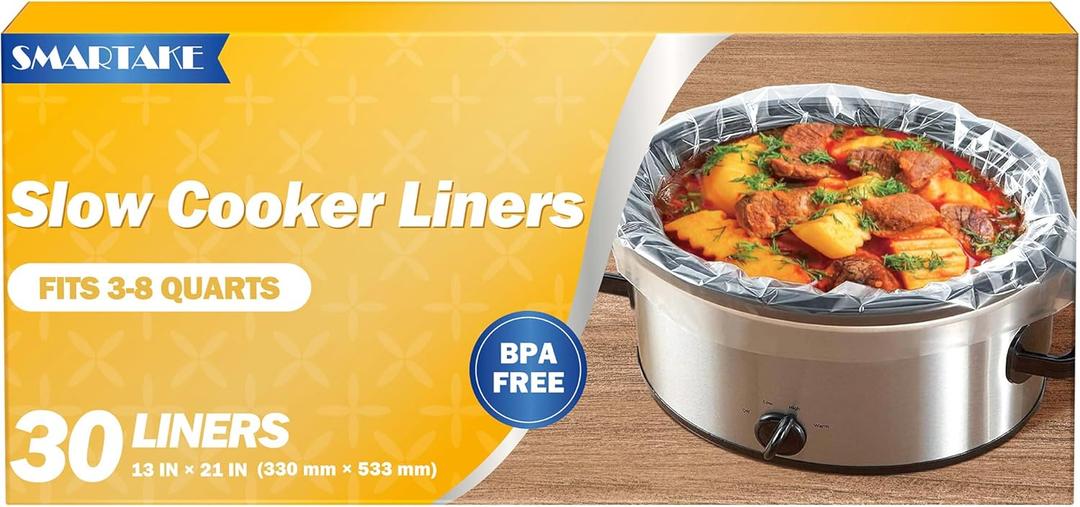 SMARTAKE Slow Cooker Liners, Large Size 13"x 21" Disposable Cooking Bags, Fit 3QT to 8QT for Slow Cooker, Cooking Trays, Suitable for Oval & Round Pots, 30 Liners