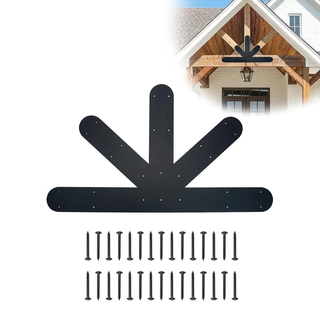 Gable Plate, Black Powder-Coated Truss Connector Bracket, 12:12 Pitch, 4 mm / 0.16" Steel Truss Nail Plates for Wooden Beam Fixed, Decorative Gable Plate with Bolts Support Shed Build
