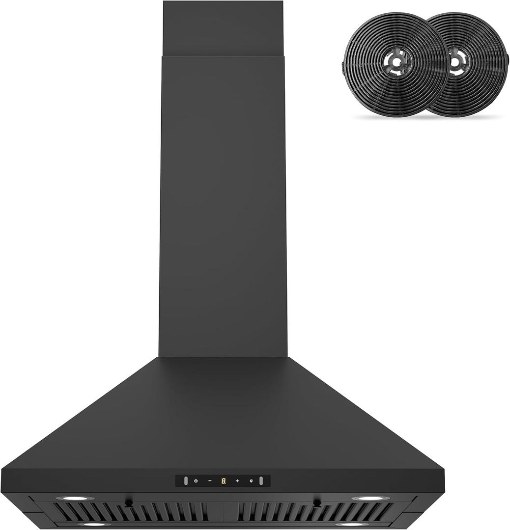 FIREGAS Island Mount Range Hood 30 Inch, 700 CFM Ducted/Ductless Convertiable Kitchen Hood, Pyramid Style Ceiling Mount Range Hood with Gesture Sensing & Touch Control,Permanent Filters, LED Lights
