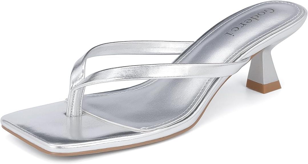 Goderci Kitten Flip Flop Thong Low Heels for Women Square Open Toe Slip On Heeled Sandals, Size 9