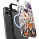 LUHOURI for iPhone 12 Pro Max Case,Wireless Charging Compatible,Dual-Layer - Soft Silicone Inner + Hard Outer Shell,Cute Wildflower Design,Protective Phone Cover for Women - Marble Pressed Flowers