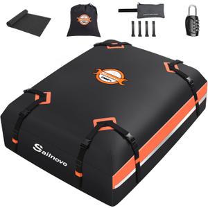 Sailnovo Car Rooftop Cargo Carrier 15 Cubic Feet, Waterproof 1000D PVC Car Roof Bag with Anti-Slip Mat, Combination Lock, Storage Bag, Door Hooks & Tie-Down Strap fit Vehicle with/Without Luggage Rack