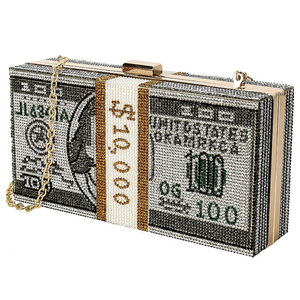 Classic Dollar Style Evening Bags With Diamond Shoulder Bag Wallet Clutch, Gray