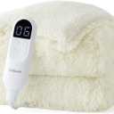 Bedsure Faux Fur Heated Blanket Throw Blanket, Fast Heating Fluffy Electric Blanket, Heated Throw with 4 Time Settings & 6 Heating Settings, Cozy Gifts for Women Men(50x60 inches, Cream)