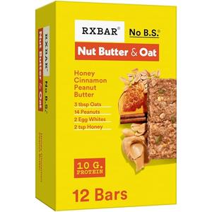 RXBAR Nut Butter and Oat Protein Bars, Protein Snacks, Snack Bars, Honey Cinnamon Peanut Butter, 23.2oz Box (12 Count), BB 08/23/26
