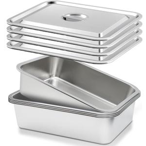 4 Packs Stainless Steel Commercial Bus Tub With Lid 12L Heavy Duty Utility Tote Box for Dishwashing, Meat Prep, and Kitchen Storage  Large Capacity Restaurant Bus Box (With Lid)