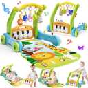 Baby Gym Play Mat with Walker, 2 IN 1 Kick and Play Piano Activity Center with Light & Music, Tummy Time Mat & Baby Push Toys for 0-6 12-18 Months, Sit-to-Stand Learning Walker for Infant Toddler Gift (Green)