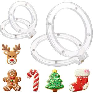 Gejoy 2 Pcs Acrylic Cookie Stencil Holder 3.8'' x 3.8'' and 3'' x 3'' Round Magnetic Cookie Stencil Frame for Royal Icing Sugar Airbrush Painting Stencils Decorating Baking Tools Stencils Helper