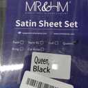 MR&HM Satin Bed Sheets, Queen Size Sheets Set, 4 Pcs Silky Bedding Set with 15 Inches Deep Pocket for Mattress (Queen, Black)