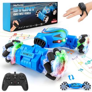 HuToYii Gesture Sensing RC Stunt Car, Cool Toys for Boys Age 6-12, 360 Rotating 4WD Remote Control Cars with Light & Music, 2.4Ghz Transform Drift Car Gifts for Kids Age 7 8 9 10 11 yr (Blue)