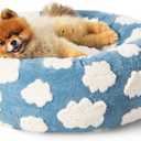 Lesure Donut Small Dog Bed - Round Cat Beds for Indoor Cats Calming Pet Beds, Cute Modern Beds with Jacquard Shaggy Plush & Anti Slip Bottom, 23 Inch, Blue (S (23x23x8), Cozy Clouds Blue)