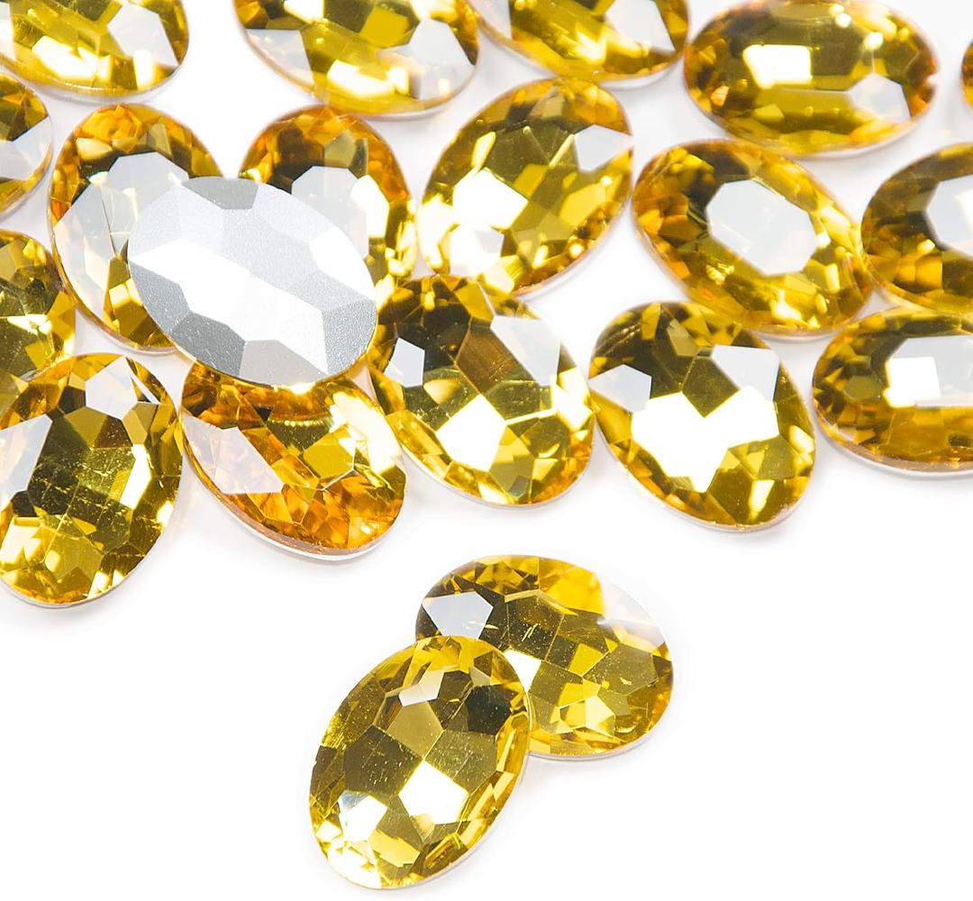 Gold Yellow Glass Rhinestones, 50Pcs Flat Back Rhinestones Bulk, 18x25mm Large Glass Crystal Oval Rhinestone Gems for Crafts, Jewelry Making, Clothing, Shoes