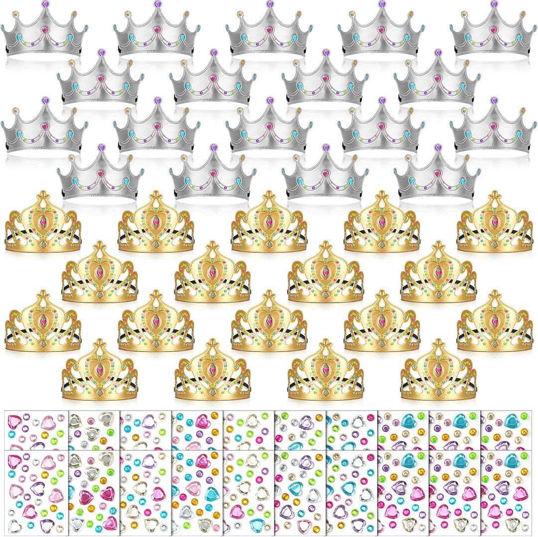 Yaomiao 66 Pieces Foam Princess Tiaras DIY Crowns Kids Party Favors Craft Crystal Diamond Sticker Making Your Own Tiara Girls(Bright Color)