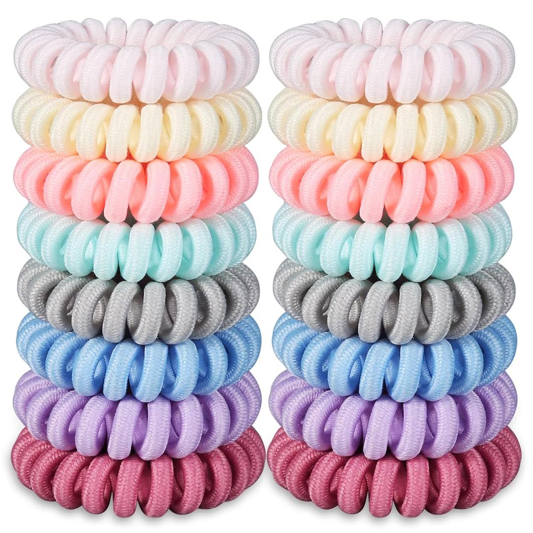 Hair Ties, 16 Pack Spiral Hair Coils for Thick & Thin Hair - No Crease, No Damage Ponytail Holders for Women and Children (Aegean Sea)