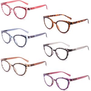 6 Pack Reading Glasses Blue Light Blocking Fashion Ladies Readers with Spring Hinges,Anti Glare UV Eyestrain,Computer Eyeglasses for Women 1.5