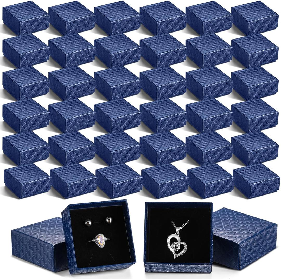 Landical 100 Pcs Jewelry Ring Gift Box 2'' x 2'' x 1'' Small Cardboard Earring Ring Gift Box with Velvet and Sponge Liner Pendant Case Bulk for Necklace Bracelet Earring Display Wedding(Dark Blue)