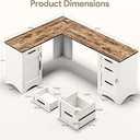 Decofy L Shaped Farmhouse Executive Desk with Drawers, White 67" Home Office Desks with Fast Charging Station, Lockable File Cabinet, Wood Writing Computer Desk for Work, Study, 67"W x 59"D x 30.7"H