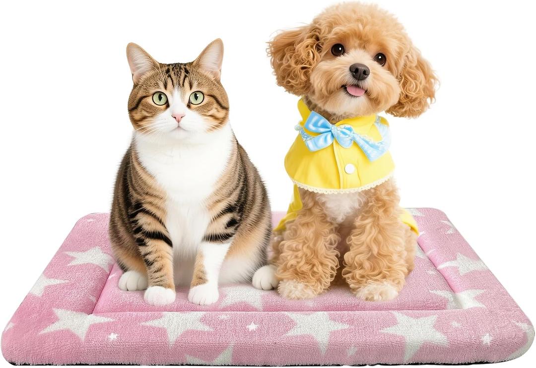 Dog Bed Mat Soft & Comfortable Dog Kennel Pad for Crate Durable Crate Bed & Mat for Dogs & Cats Ideal for Crate, Kennel, and Home Use (Big&Little Stars Pink, S(24"*18"*1.5"))