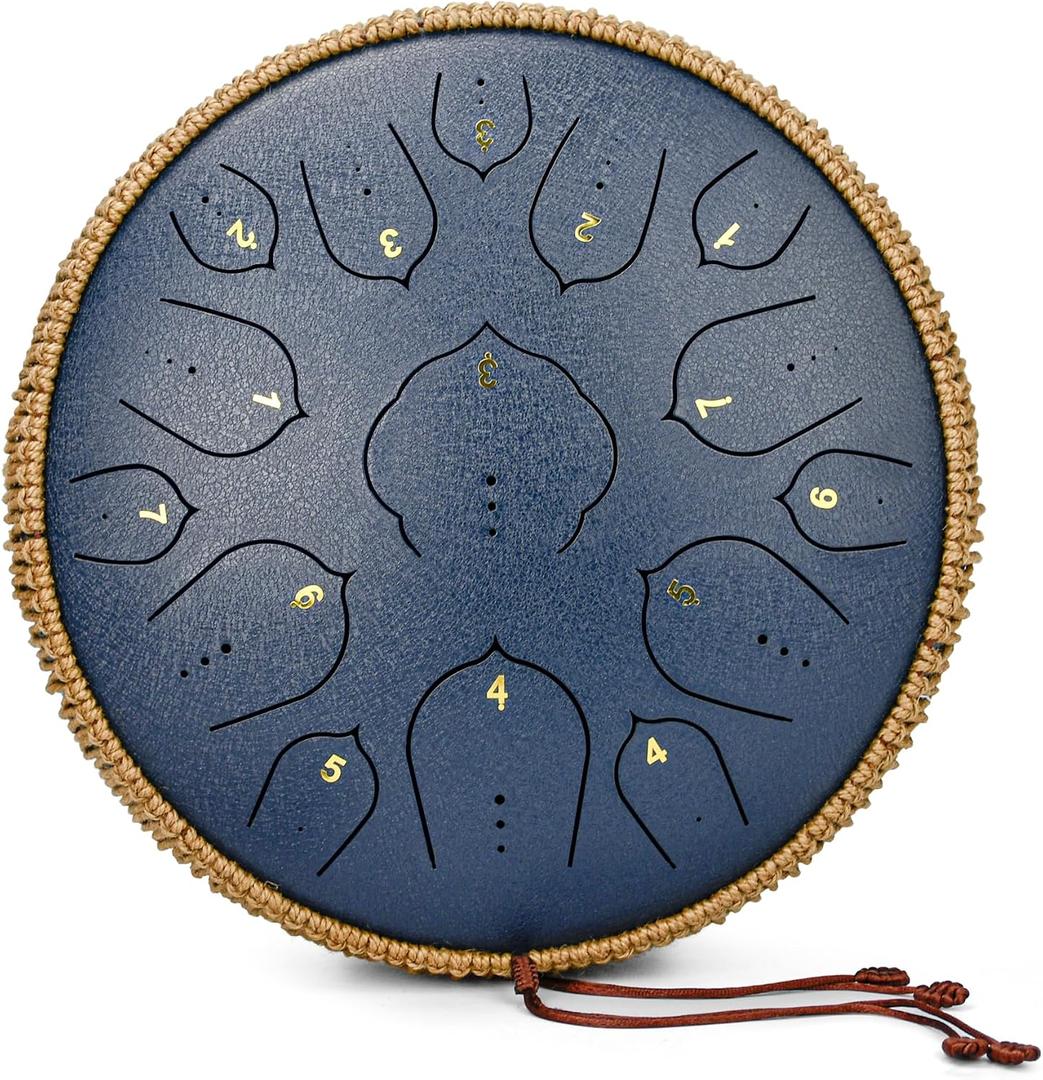 Steel Tongue Drum - 14 Inch 15 Notes Tongue Drum - Handpan Instrument for Adults with Music Book, Handpan Drum Mallets and Carry Bag, D Major Navyblue
