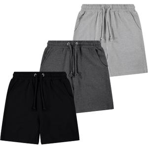Boys 3-Pack French Terry Cotton Shorts Soft Pull-On Activewear Shorts with Drawstring Waist & Pockets, Size 18
