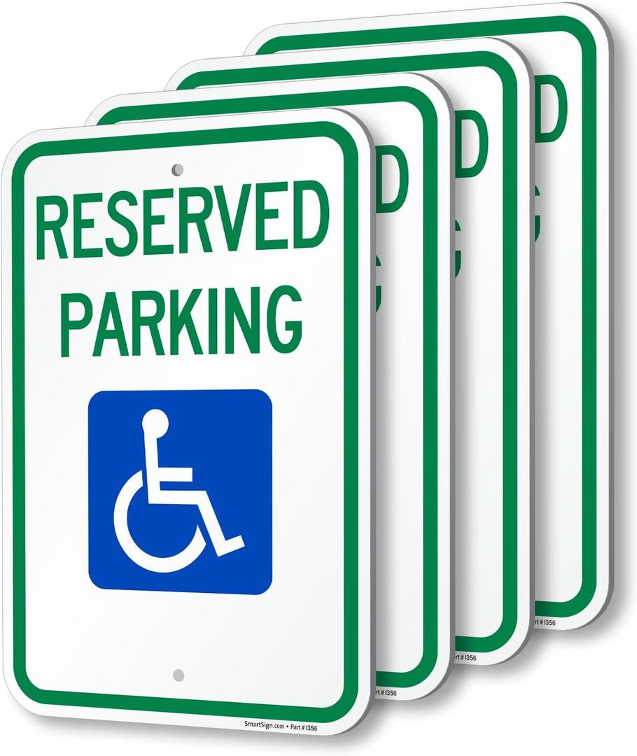 SmartSign (Pack of 4) 18 x 12 inch Federal Handicap Reserved Parking Sign, 120 mil Aluminum Composite (ACM), Engineer Grade Reflective Material, Blue/Green on White, Made in USA