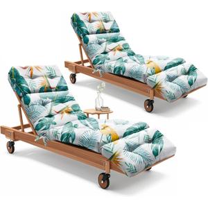 2 Pack Outdoor Chaise Lounge Chair Cushion 75.1 x 22.8 x 4.7 Inches 100% Waterproof Replacement Cotton Patio Pool Lounge Chair Cushion for Outdoor Furniture with Ties,Yellow-Green Leaf