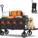 Collapsible Wagon Cart-Utility Foldable Wagon with Tailgate, Brakes, Anti-Rebounding Handler & 2 Cup Holders, for Groceries, Camping, Shopping, Garden - Sekey& Sunula Black