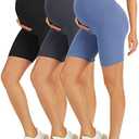 BONVIGOR Maternity Shorts Over The Belly - 5" Biker Workout Yoga Active Athletic Pregnancy Short Pants Lounge Pajama, Size Small (Navy/Black)