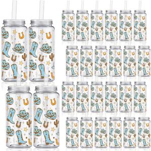24 Pcs Western Cowgirl Cowboy Plastic Tumbler 14.2 oz Cowgirl Party Favors Reusable Cups with Lids and Straws Decoration Iced Coffee Cup Valentine's Gift(Classic Style,Blue)