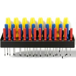 30 Pcs Screwdriver Organizer, Heavy Duty Black Metal Wall Mount Storage Rack with 32 Holes for Tools, Hand Tool Holder for Garage, Workshop, Home and Shed, 16.57 Inch