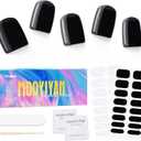 MOOYIYAN Semi Cured Gel Nail Stickers 32 PCS|Cat Eye/Frosted Gel Nail Strips|Compatible with Any UV/LED Lamps|Long-Lasting Real Nail Polish Strips for Women's Decoration (Black/White Monochrome Chic)