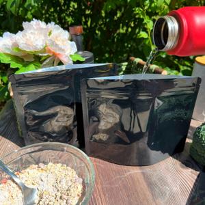 50 Pack 7.5 Mil Mylar Stand Up Bags - 8.5x6.5 Inches Resealable Smell Proof Pouch Bag withstand Hot Water - Heat Sealable Foil Zipper Sample Pouches for Food Storage - Black