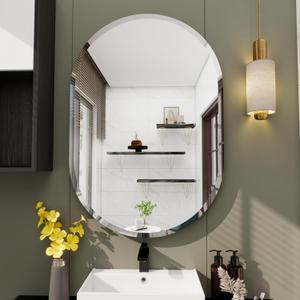 Frameless Bathroom Mirror, 16X24 inch Frameless Bathroom Mirrors for Over Sink, Beveled Bathroom MirrorOval Mirrors for Bathroom.
