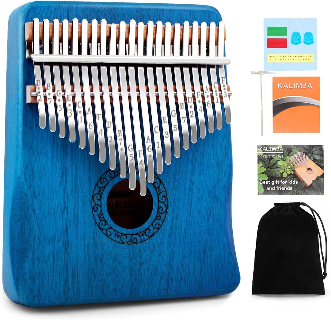 Kalimba Thumb Piano,YUNDIE Portable 21 Keys Mbira Finger Piano with Tune Hammer and Instruction,Musical Instruments Gift for Adult Beginners Professional(Blue)