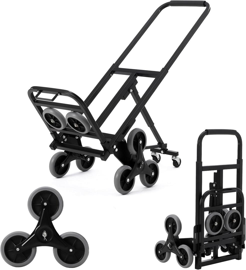 Stair Climbing Cart, 330 LB Climber Hand Truck with Adjustable Handle, Portable Folding Cart for Stairs, Stair Climbing Dolly Hand Carts with 10 Wheels for Shopping, Moving, Office Use