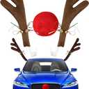 Car Christmas Decoration, Car Reindeer Antlers and Nose Set, Brown Christmas Reindeer Car Costume Christmas Antlers for Truck SUV Car Decor,Xmas Gift Set