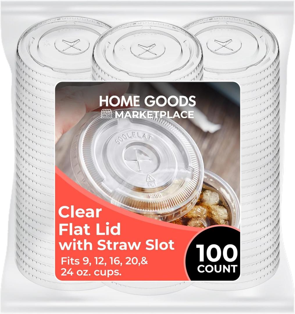 Clear Plastic Cup Lids, Fits 12, 16, 20 Ounce Cups  100 Count  Durable, Leak-Proof & Eco-Friendly | Perfect for Beverages, Iced Coffee, Smoothies & More, (cups not included)