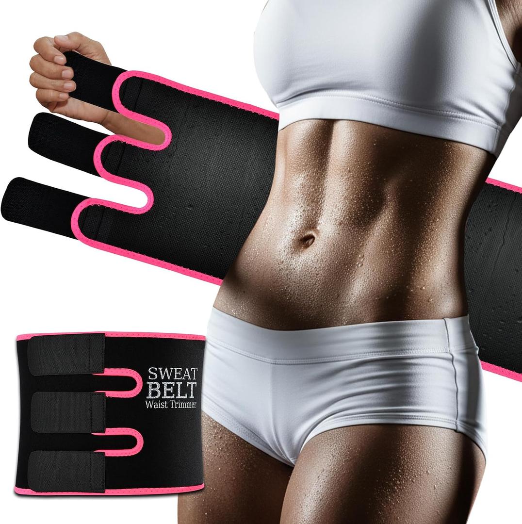 Sweat Waist Trainer For Women Men Waist Trimmer Sweat Belt Band Stomach Wrap Faja For Workout Lower Belly Fat (Black)