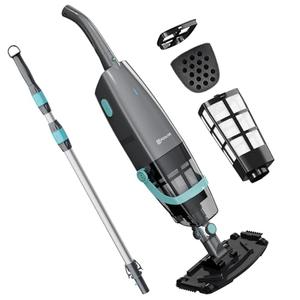 Cordless Handheld Pool Vacuum for Above & Inground Pools, with 23.5 Gal/ Min Suction, 60 Min Runtime, Dual-Phase Cleaning System, 65in Telescopic Pole, for Spas & Hot Tubs, Jet Black(New Version)