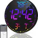 Kasbin 12” Smart Digital Wall Clock with App Control, Auto Brightness, Dual Alarm, Date/ Temp(°F/ °C) Display - 12 RGB Colors for Bedroom, Living Room, Office, Ideal Gift for Seniors