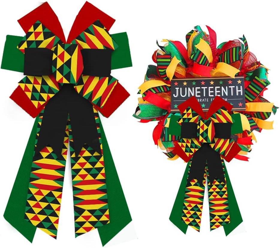 ABTOLS Large Juneteenth Wreath Bow, Black History Month Bow African American Bow for Wreath Kwanzaa Decoration Bows for Front Door Emancipation Day Burlap Tree Bows for Indoor Outdoor Decor