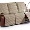 KinCam Waterproof Recliner Sofa Cover, Non-Slip Reclining Couch Covers for 3 Seat, Recliner Couch Cover Furniture Protector with Elastic Straps for Pets, Kids, Khaki