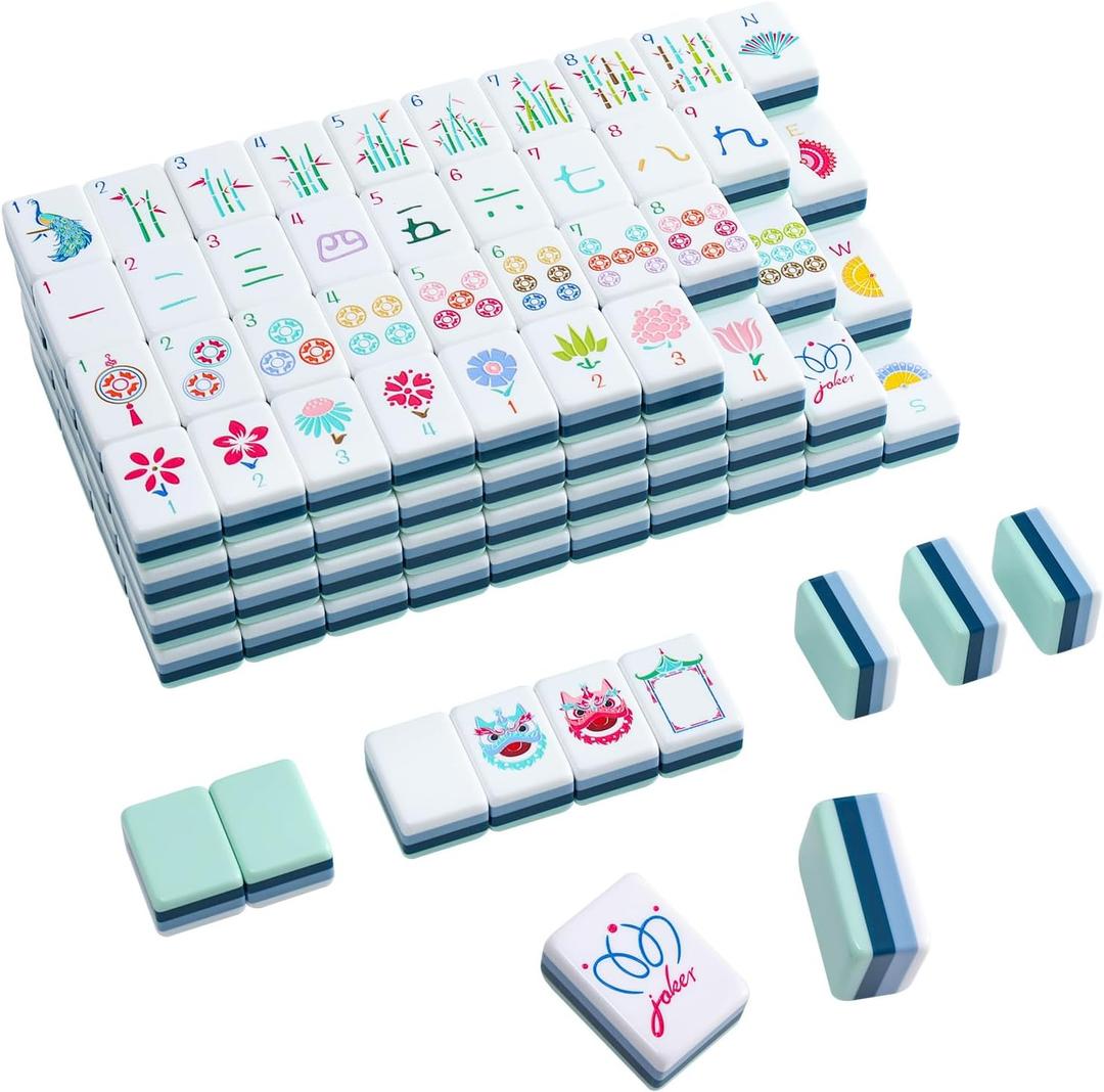160 Acrylic 4 Layer Engraved American Mahjong Tiles Set with Carrying Bag and Accessories, 1.26 Mahjong Tile Set (Green)