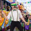 Vicenpal Mardi Gras Costume for Women, 9 Pcs Complete Carnival Outfit Set with Tutu Skirt, Sequin Hat, Feather Mask, Suspenders, Beads Necklace and Striped Socks for Tuesday Parade Party