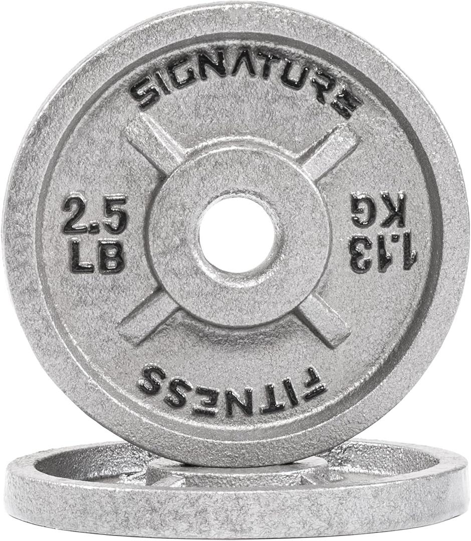 Signature Fitness Deep Dish 1-Inch Standard Cast Iron Weight Plates with E-Coating, Silver 2.5LB (Set of 2)