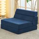 jela Foldable Sofa Bed Soft Foam Convertible Sleeper Chair Luxury Miss Fabric Fold Out Chair Bed Floor Couch with Back Support Floor Sofa for Living Room Bedroom (83"x33",Navy) (Standard)