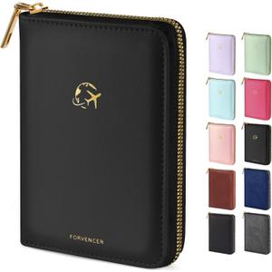 Forvencer Passport Holder Cover with Safe Zipper Closure, Premium Passport Wallet for Travel, Cute RFID Blocking Card Case, Waterproof Travel Accessories for Women, Black