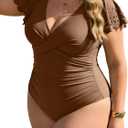Aidonger Women's Plue Size One Piece Swimsuit Tummy Control Ruched Bathing Suit Cutout Ruffle Sleeve Swimwear, Size: 18 Plus