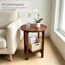 Small Round Side Table, 2-Tier Solid Wood End Table, Mid Century Modern Nightstand for Living Room, Bedroom, Easy Assembly (Walnut), 17"W x 22"H
