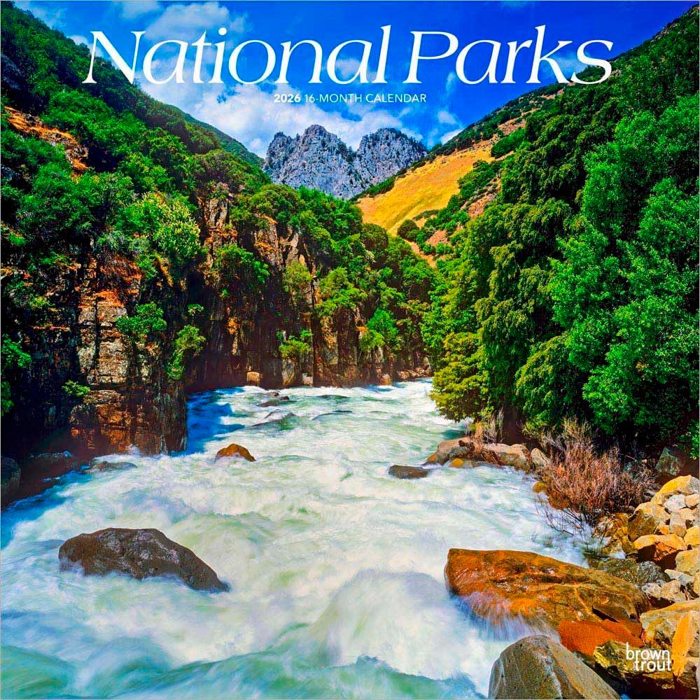 National Parks | 2026 12 x 24 Inch (Hanging) Monthly Square Wall Calendar | Plastic-Free | BrownTrout | Scenic Yosemite Yellowstone Nature